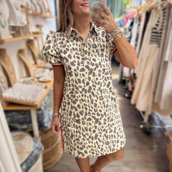 Red Side Stripe Leopard Print Dress