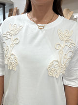 White Textured Ribbon Detail Top