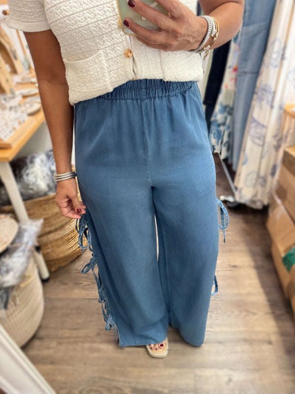 Light Denim Side Ties Pant