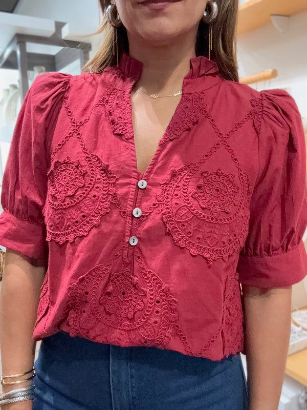 Burgundy Embroidered Top