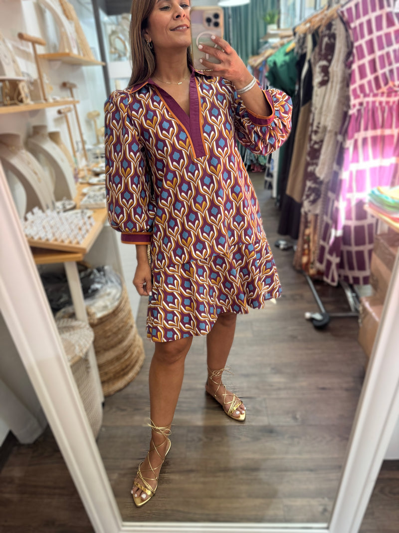 Geometric Print Drop Waist Dress