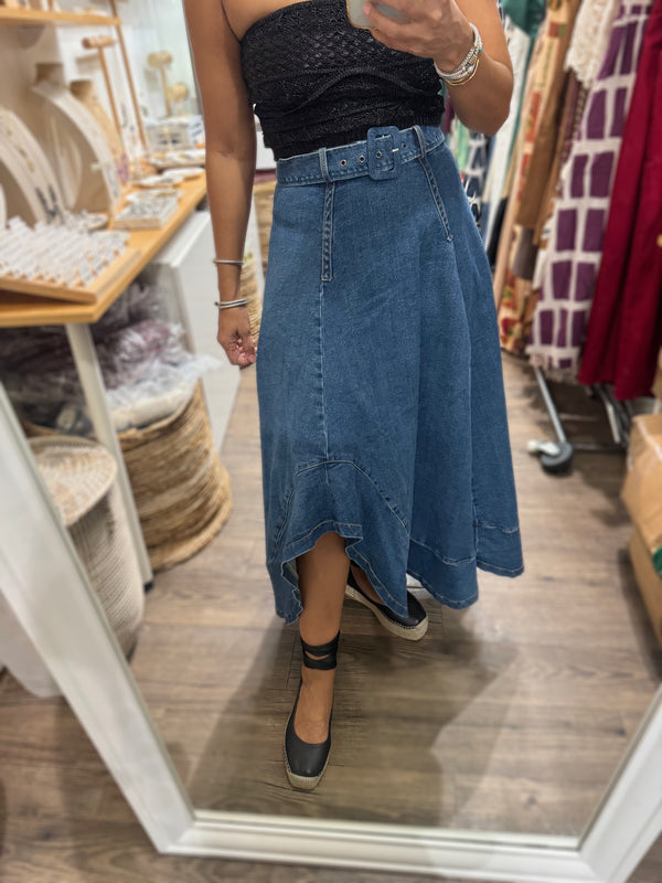 Denim Asymmetrical Hem Skirt