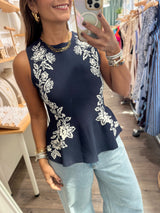 Navy Peplum Top