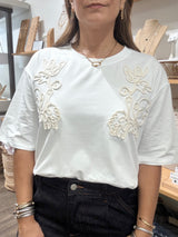 White Textured Ribbon Detail Top