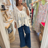 Beige Lace Oversized Top