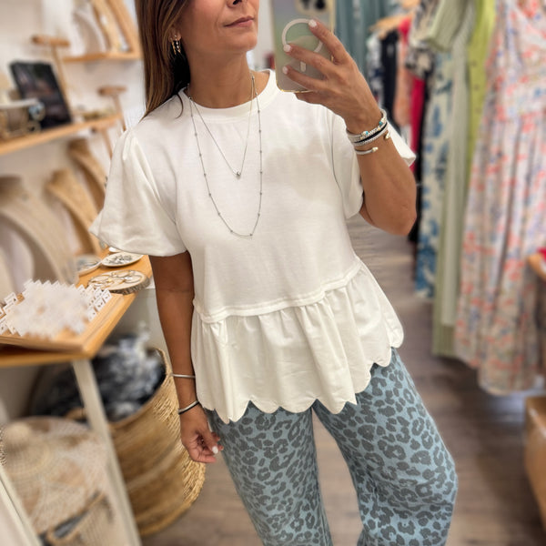 White Scalloped Hem Top