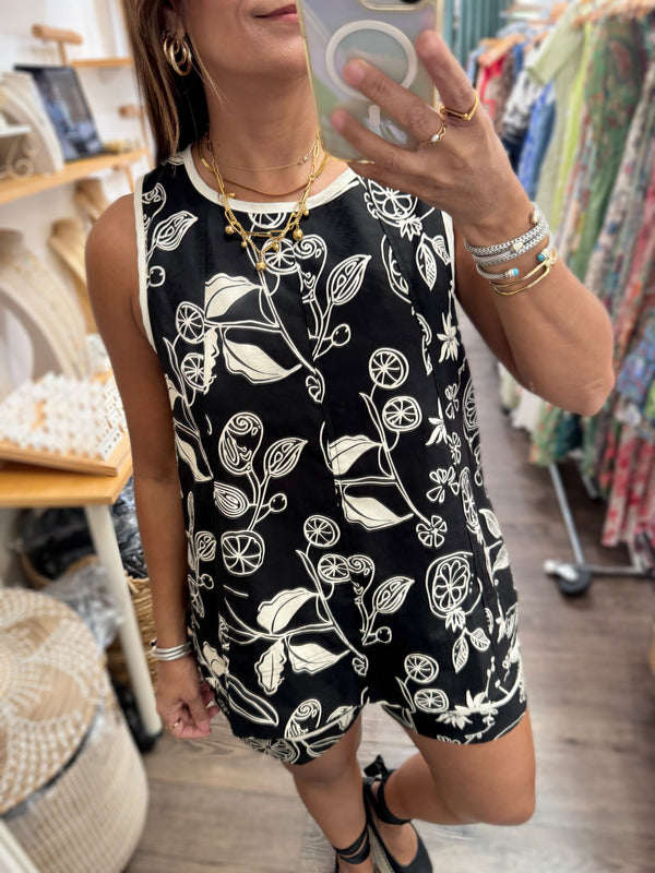 Black Print Top & Short Set