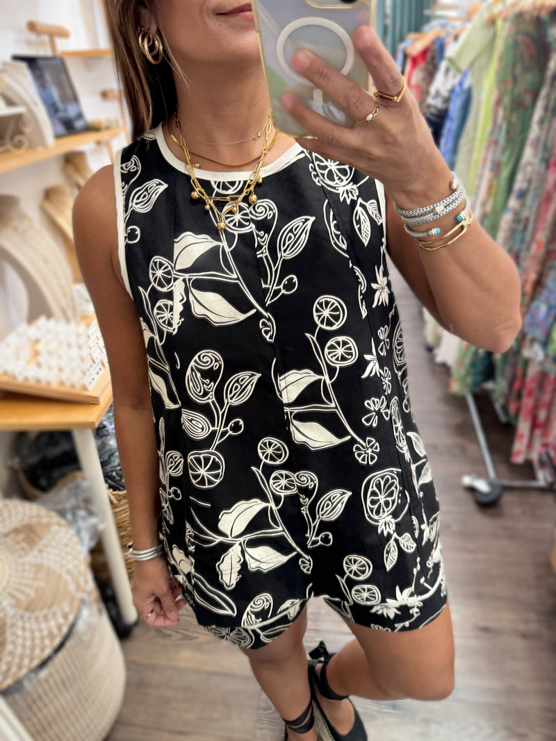 Black Print Top & Short Set