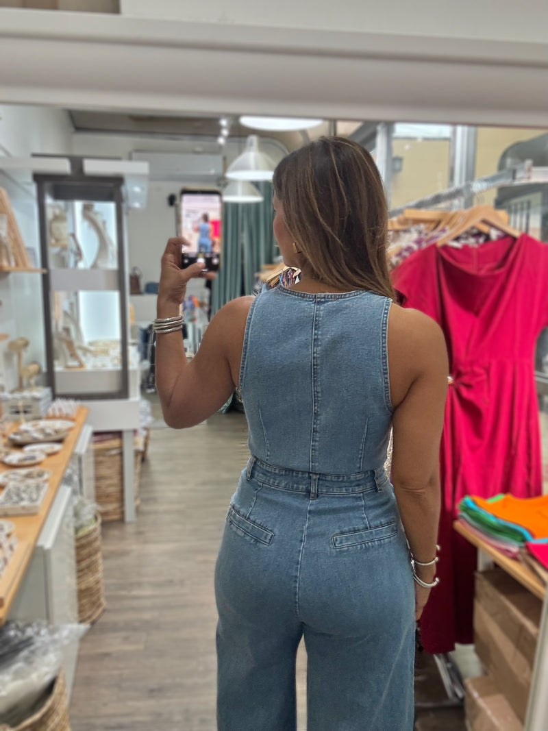 Denim Front Zipper Jumpsuit