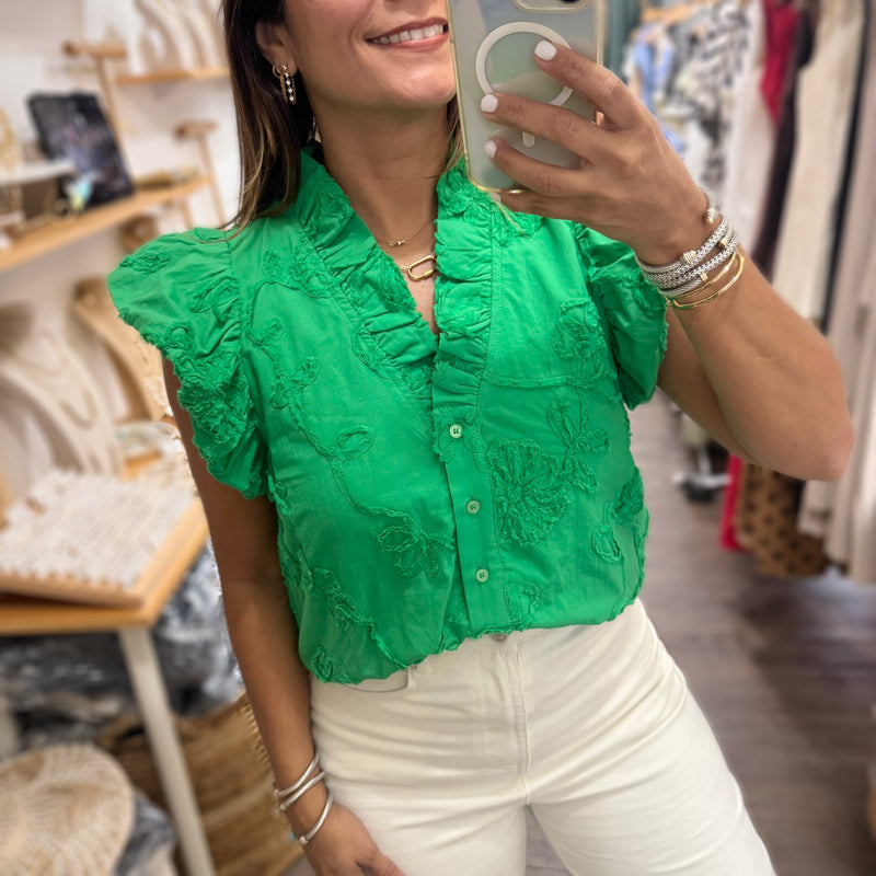 Green Embroidered Delicate Top