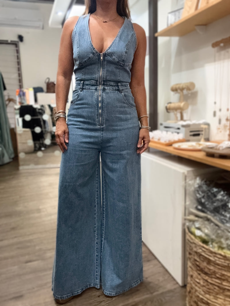 Denim Front Zipper Jumpsuit