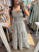 Black & White Smocked Maxi Dress