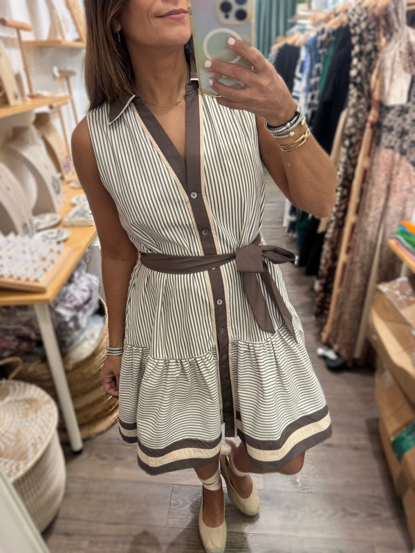 Mocha Stripes Button Down Dress