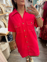 RE-STOCK•Red Contrast Stitch Dress