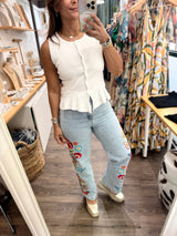 Light Denim Embroidered Side Detail Jeans