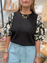 Black Contrast Sleeves Top