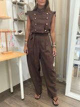 Brown Military Belted Jumpsuit