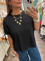 Black Drawstring Sleeves Top