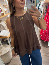 Mocha Contrast Stitch Top