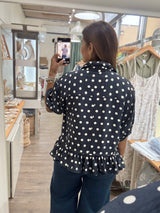 Navy Polka Dots Button Down Top