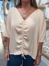 Almond Drawstring Detail Top