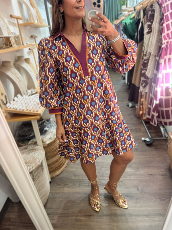 Geometric Print Drop Waist Dress