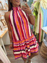 Magenta Mix Drop Waist Dress