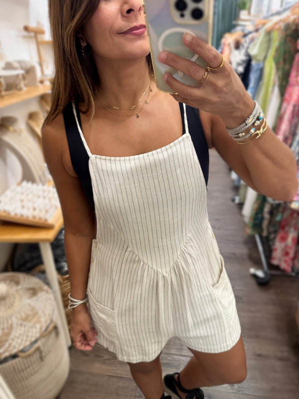 Beige Striped Romper