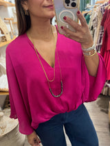 Magenta Cape V-Neck Top