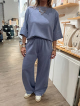 Blue Side Stripe Top & Pant Set