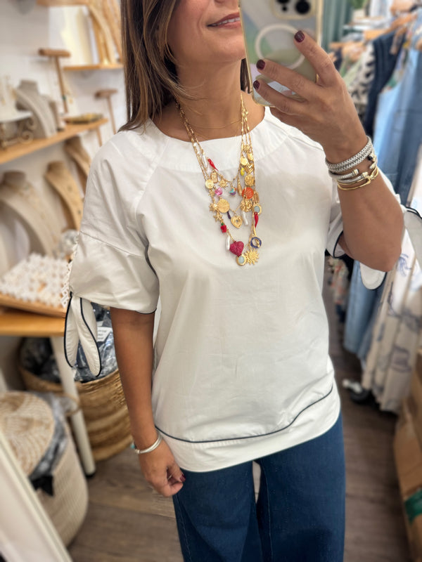 White Sleeve Detail Top