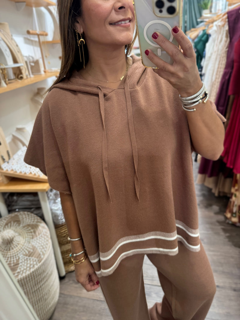 Mocha Stripe Detail Top & Pant Set