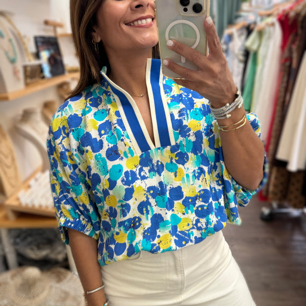 Blue Mix Dolman Sleeves Top