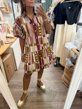 Burgundy Mix Drop Waist Dress