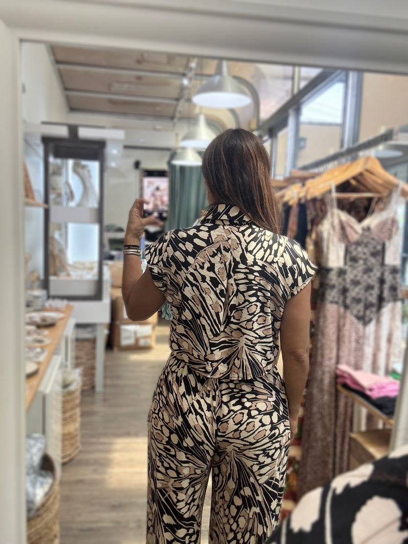 Printed Cinched Waist Jumpsuit