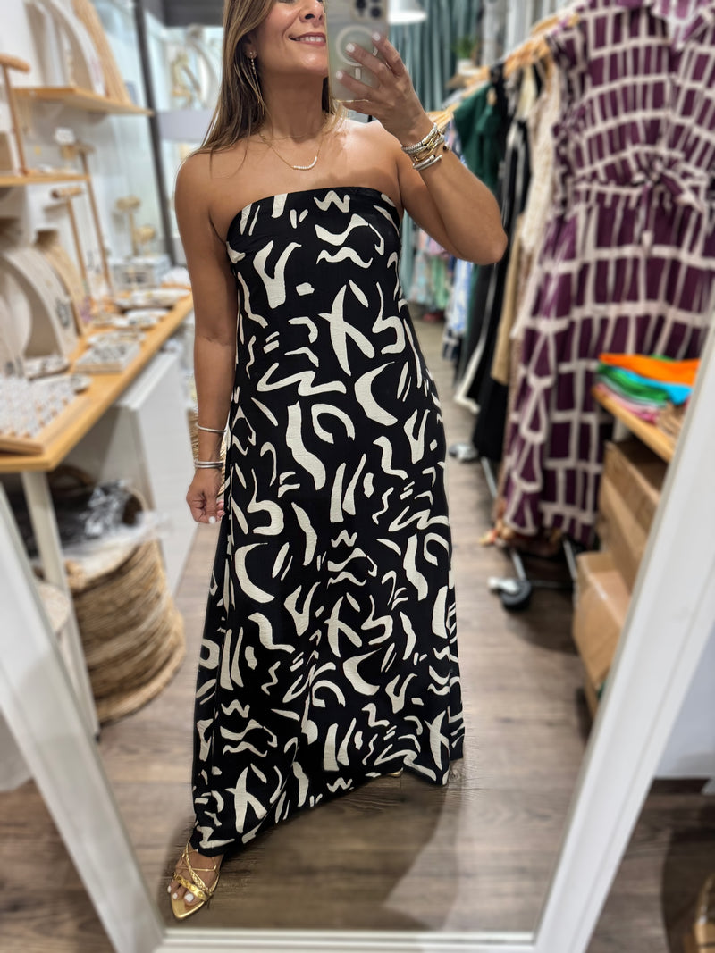 Black & White Strapless Maxi Dress