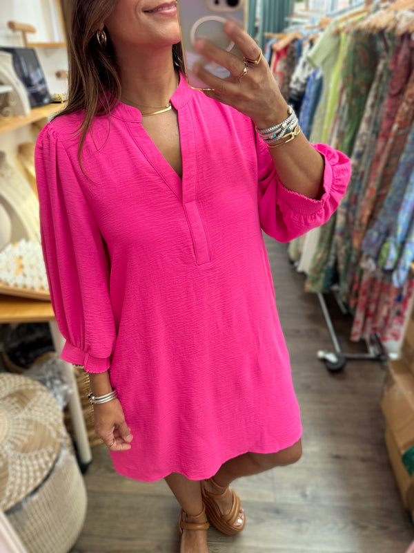 Hot Pink 3/4 Sleeves Dress