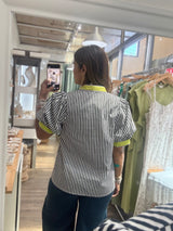 Navy & Lime Button Down Top