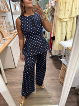 Navy Polka Dots Top & Pants Set