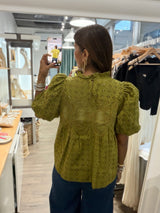 Olive Green Eyelet Top