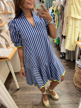 Blue Stripes & Lime Trim Dress