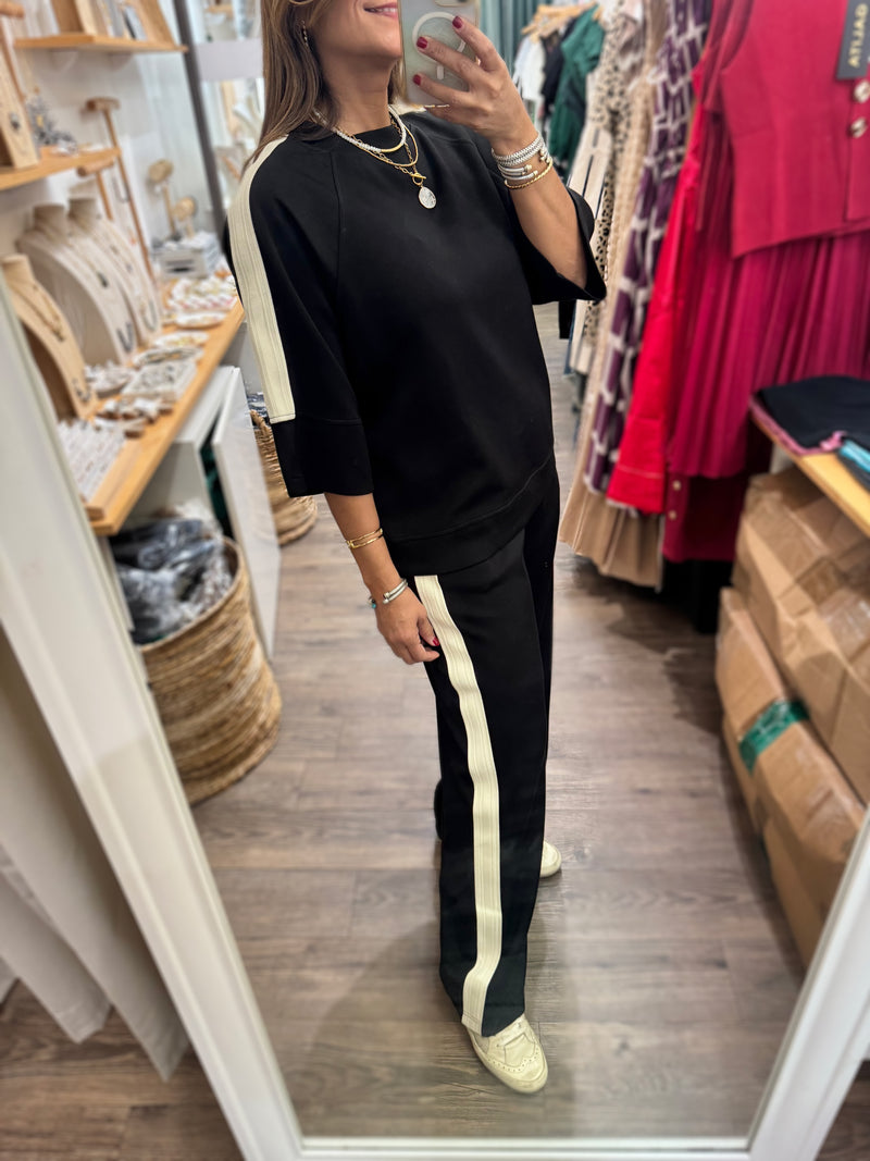 Black Side Stripe Top & Pant Set