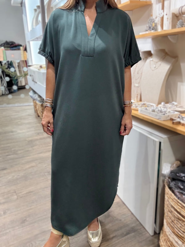 Hunter Green V-Neck Dress