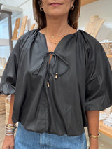 Black Elastic Hem Top