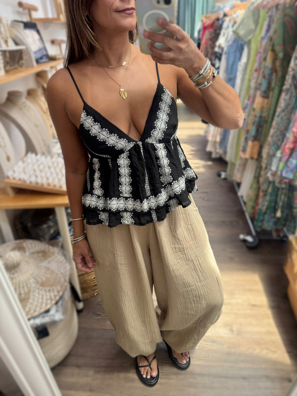 Black Embroidered Flowy  Top