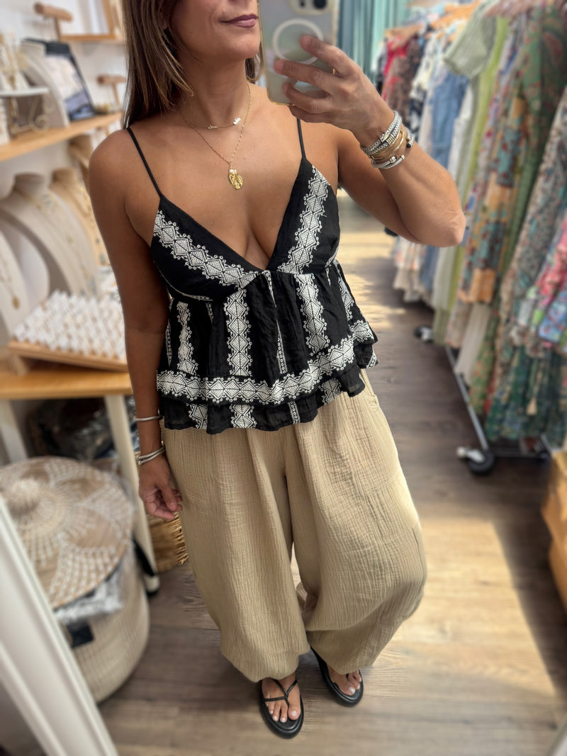 Black Embroidered Flowy  Top