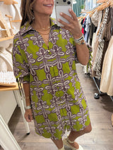 Olive Print Collared Dress