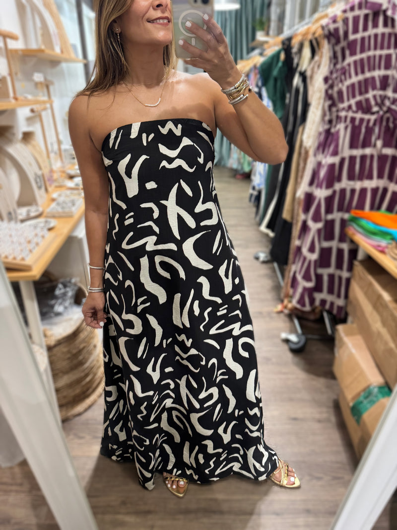 Black & White Strapless Maxi Dress