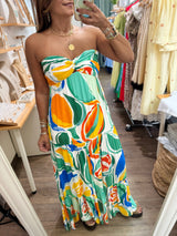 Summer Print Strapless Dress