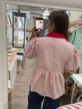Red Stripes Collared Top